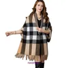 Bur home Boutique plush scarf on sale Cape style shawl tassel jacket Women's fashion color matching autumn and winter new plaid knit sweater cardigan