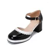 Sgesvier Mary Jane White Sandals Shoes Summer Women Thick High Heels Black Pink Yellow Dress Party Office Lady C E