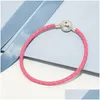 Charm Bracelets Pandora 925 Sterling Sier Luxury Designer Women Mens Drop D DHQR8을위한 Pink Braided Leather Bracelet Original Box 세트