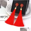 Dangle Chandelier Bohemian Tassel Earrings For Women Geometric Crystal Rose Flower Long Silk Fringe Statement Drop Earring Boho Je Dhyvl