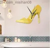 Wanduhren 3D DIY Moderne dreidimensionale Uhr Schlafzimmer Wanduhr Damen Schuhe mit hohen Absätzen Silber Spiegel Wanduhr für Heimdekoration Z230706