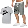 Summer Brand Logo Men's 100% Cotton Blue T-shirt Shorts Set Plus Size 2XL Men's Sportswear Tracksuit 2 Piece O Neck Short Sleeve Men Clothing Pit Male