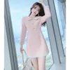 Casual Dresses M GIRLS Autumn Winter French Knitted Women's High Waist Plaid Bottoming Dress Ladies