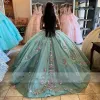 Principessa Fiori 3D Quinceanera Abiti con spalle scoperte Appliques Perline Allacciate Mexi Sweet 16 Dress Vestidos De 15 Anos