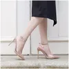 Dress Shoes Consice Black Suede Pointed Toe High Heel Ankle Wrap Buckle Strap PVC Pumps Shallow Cut-out Heels Drop Ship