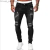 Heren Jeans Mode Heren Jeans Gat Blauwe Skinny Jeans Eenvoudige Rits Strakke Broek Ademende en Comfortabele Herenbroeken Z230707