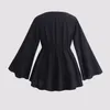 Женская футболка плюс размер 4xl Black Blouse's Adlumn Flare Flare Tops Tops v Nece Ture Tu Рубашки Элегантная повседневная твердая одежда 230705