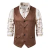 Men's Vests Fashion Vneck Suede Vest Casual Singlebreasted Business Suit Men Sleeveless Jacket Waistcoat 230705