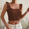 Damtankar Mode Enfärgad Smal Strappy Volanger Bar Midriff Basic Crop Top Streetwear Damväst