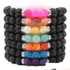 Perlen Ankunft 7 Farben Chakra Männer Lava Rock Armband 8mm Schwarz Natürliche Vulkanische Heilenergie Stein Yoga Armreif Für Frauen Mode Dhocc