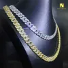 Une rangée cubaine lien collier Hip Hop bijoux fins glacé hommes 18k plaqué or chaînes cubaines 5a Zircon collier Bracelets