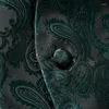 Men's Vests Steampunk Green Paisley Suit Vest For Men Party Banquet Slim Fit Vintage Jacquard Waistcoat Tie Hankerchief 3PC Set Male 3XL