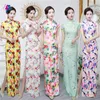 Vêtements ethniques noir violet National Long Cheongsam élastique Floral femmes robe d'été élégant côté fendu Qipao grande taille 3XL