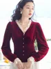 Camicette da donna Camicie Autunno Primavera Donna Vintage Ruffles Lantern Sleeve Vino Rosso Nero Camicetta di velluto Top Donna Slim Lace Patchwork Velour 230705