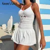 Bustiers korsetter Kvinnor Swimewear Summer Sling Drawstring Hollow Bikini Bodysuit mode One Piece Kjol Swimsuit Women Solid Color