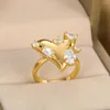 Cluster Rings Adjustable For Women Double Heart Mosaic Zircon Gold Color Open Finger Ring Proposal Wedding Gift Fashion Jewelry Sets