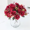 Flores decorativas de alta qualidade 6 cabeças de hortênsia de seda branca buquê de casamento para casa vaso decoração de quarto 1 pacote falso artificial