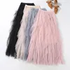 Jupes mode Tutu Tulle jupe automne été femmes Long Maxi coréen noir rose couleur taille haute plissée femme