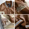 Chaquetas para hombre Hombres Varsity PU Chaqueta de béisbol de cuero Hombres Mujeres Vintage Bordado Carta Patchwork Abrigos universitarios Hip Hop Bomber Coat Unisex 230705