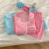 Roupa de dormir feminina conjunto de pijama babados xadrez estampa floral verão casa shorts pijama camisas casuais tops 2pcs roupas d411