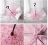 Parasole kreatywny odwrócony przezroczysty parasol kobiety Sakura dwuwarstwowy uchwyt wiatroodporny deszcz składane parasole sprzęt przeciwdeszczowy R230705
