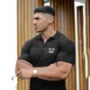 T-shirts pour hommes Running Polos Shirt Men Turn Neck T-shirt tricoté à manches courtes Gym Slim Fit Sports Fitness Bodybuilding Workout Vêtements d'été J230705