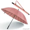Parapluies 24K Parapluie Femme Mâle Voiture Coupe-Vent Poignée En Cuir Droite Ensoleillée Parapluie Pluie Pour Hommes Femmes avec Sac