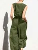 Women's Pants Capris Summer Loose Solid Women Jumpsuits 2022 Summer Sleeveless O Neck Cotton Linen Romper Fashion Lady Elastic Waist Office Overall J230705