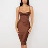 Letnia szykowna damska sukienka Spaghetti z paskiem Drape Ruched satynowy gorset House Of Cb Vestido sukienek