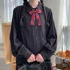 MAGOGO Original femmes chemise à manches longues Lolita rétro mince couleur unie haut en mousseline de soie Blouse sans nœud