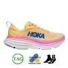 Hoka Bondi 8 Clifton Athletic Shoes Runner Hokas Carbon x2 Triple Negro Blanco Naranja claro Diseñador deportivo Hombres Mujeres Entrenadores Estilo de vida Absorción de impacto dhgate 36-45