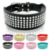 Dog Collars Leashes Leather Bling Diamante Crystal Studded Dogs Pet 2inch Wide for Medium Large Pitbull Boxer 230704