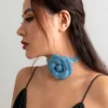 Pendant Necklaces Blue Denim Strip with Large Flower Choker Necklace for Women Trendy 2023 Fashion Jewelry on Neck Accessories Ladies Girls Gifts 230613