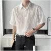 Men'S Casual Shirts Mens Man Sexy Mesh Hollow Shirt Men See Through Short Sleeve Club Dj Dance Stage Guitar Show Costumes Punk Loose Dhfop