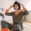 Dames slaapkleding lente lange mouwen pyjama's katoenen bloem printen pyjama set casual vest pijama mujer mode thuiskleding