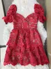 New S-elf Portrait Water Soluble Lace Lace Short Sleeve High Waist Sexy Dress Red and White Short Skirt