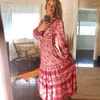 Röcke Boho Kirschrosa Blumen für Frauen Baumwolle Sommer Strandrock Urlaub Lang Gypsy Chic Plissee Partykleidung