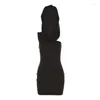 Casual Kleider Solide Schwarz Weiß Schräge Schulter Mini Kleid Mit Kopfbedeckungen Hüte Frauen Sexy Ärmel Bodycon Club Party Vestido Y2K