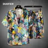 Męskie dresy garnitur z krótkim rękawem Aloha koszula i szorty Summer casual flower beach dwuczęściowy 2023 męski S5XL 230705