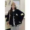 Women's Jackets Letters Embroidered Black Bomber Y2k American Street Hip-hop Trend Baseball Uniform Casual Loose Jacket