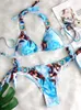 Women's Swimwear ICNGLKSND Women Halter Bra Briefs Bikinis Set Rhinestones Patchwork Adjustable Straps Deep V-neck Summer Tops Beachwear