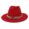Chapeau Fedora à large bord avec bande de chaîne en or épaisse hiver automne Panama feutré Jazz casquette Vintage hommes église chapeaux formels