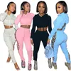 Pantalon deux pièces pour femmes Sexy Bandage Sweatsuits à capuche 2 pièces Ensembles Femmes Manches longues Tie Back Crop Top Side Sweatpants Hollow Out Club