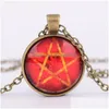 Collane con ciondolo Moda Vintage Misterioso Pentagramma Cerchio Medaglioni di vetro per donne e uomini Uni Stregoneria Collana Gioielli Regalo D Dht8A