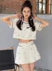 Survêtements pour femmes High Street French Small Parfumé Deux Pièces Ensemble Femmes De Luxe Diamants Crop Top Costumes Courts Mode Casual 2 Ensembles De Pantalons