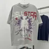 デザイナーファッション衣類 Tシャツ Tシャツヘルスターアメリカンハイストリートレターポートレート漫画プリントオールドルーズヒップホップメンズ半袖 Tシャツロックヒップホップ