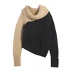 سترات نسائية Ihobby الموضة الرجعية على النقيض من اللون pullover cross criss سميكة النساء فضفاضة فضفاضة على الطراز الكسول سترة