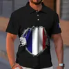 Męskie koszulki polo flaga francji koszulka Polo drukowanie 3d luźna, obszerna ulica na co dzień z krótkim rękawem topy koszulki wysokiej jakości odzież męska