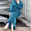 Ethnische Kleidung Muslim Mode Hijab Kleid Solide Satin Abaya Dubai Türkei Afrikanische Kleider Für Frauen Islam Abayas Plissee Kaftan Robe