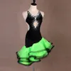 فتاة جديدة للبالغين اللاتينية فستان للسيدات سالسا تانغو تشاتشا قاعة قاعة الرقص فستان أسود أخضر مثير الرسن لؤلؤة رينستو 286K